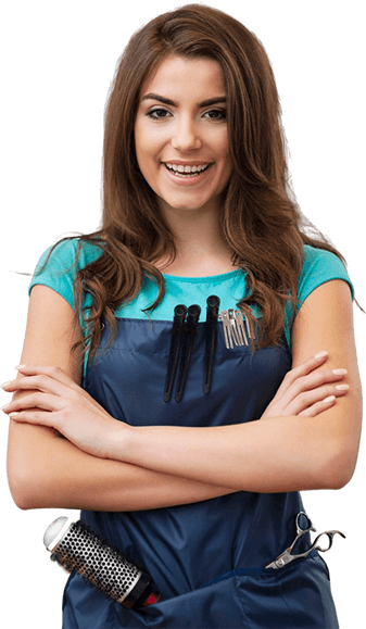 Smiling professional hair stylist from Artysto Salon, wearing an apron, ready to provide expert hair services.
