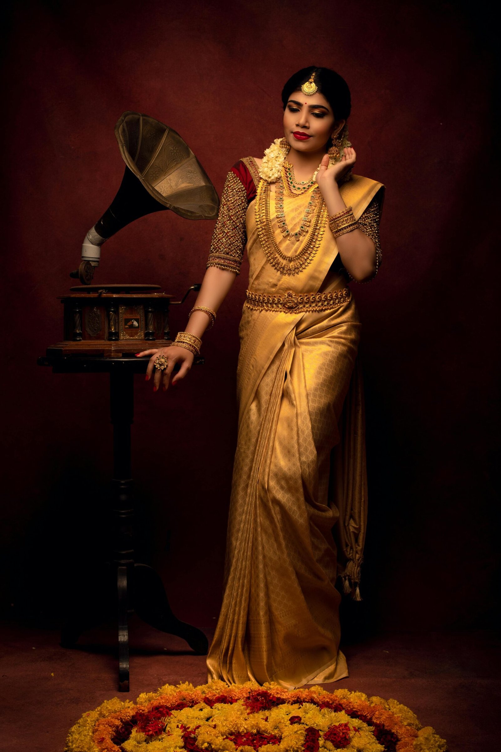 Flawless Saree Draping service for an Indian bride or event, ensuring a graceful, perfectly styled, and elegant traditional look.