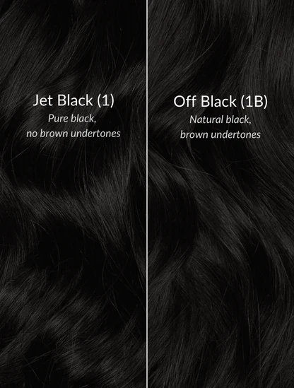 Example of Jet Black Global Natural Hair Colour, showing a rich, pure black hue with no visible undertones.