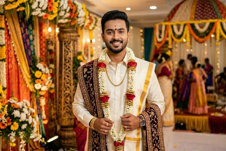 A Groom standing with a good makeup by groom makeup Coimbatore - Artysto Salon